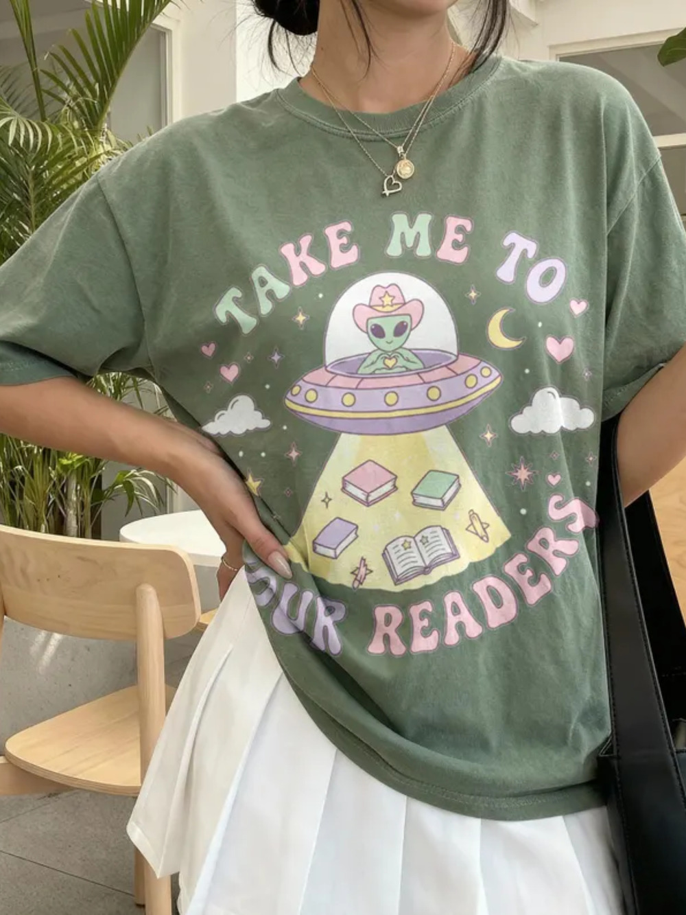Cute Alien Reading Teacher Graphic Tee, Book Lover Classroom Comfort Colors Tee
